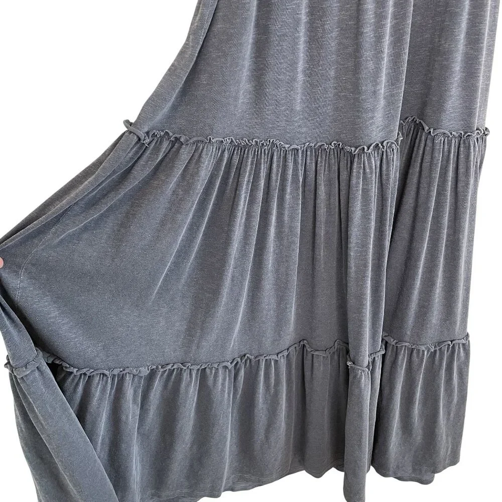 Sundry Flowy Tiered Maxi Dress With Spaghetti Straps In Heathered Blue, L - Picture 4 of 8